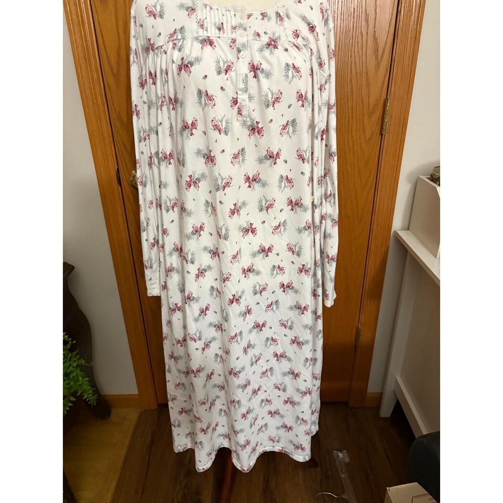 Croft & Barrow Intimates Red Cardinal Nightgown Long Sleeve Plus Size 3X White